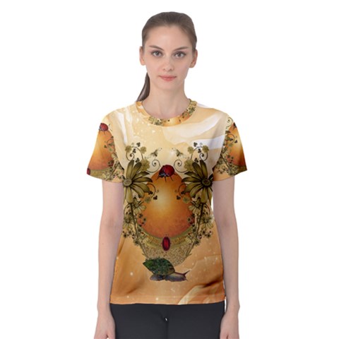 Wonderful Easter Egg With Flowers And Snail Women s Sport Mesh Tee by FantasyWorld7