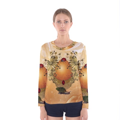 Wonderful Easter Egg With Flowers And Snail Women s Long Sleeve Tee by FantasyWorld7