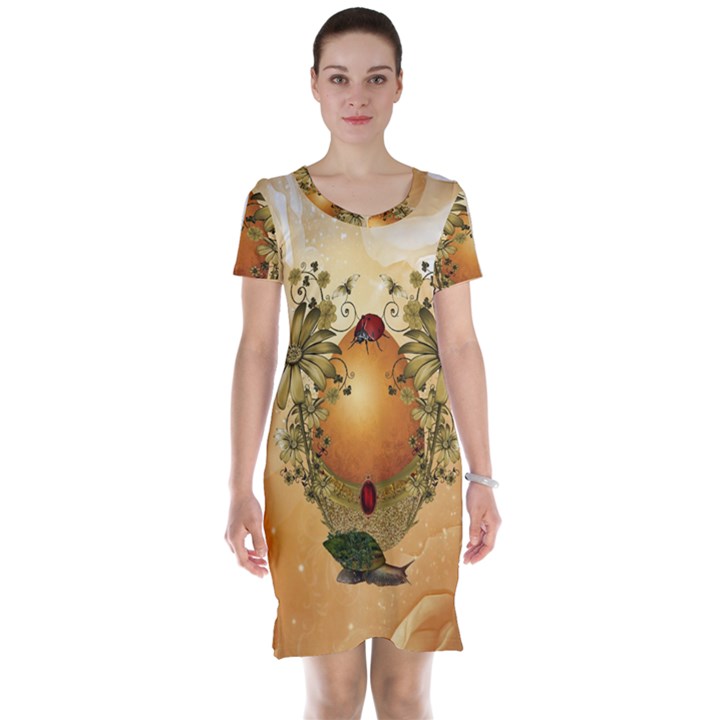 Wonderful Easter Egg With Flowers And Snail Short Sleeve Nightdress