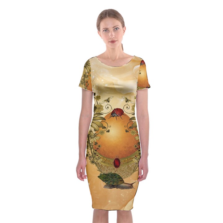 Wonderful Easter Egg With Flowers And Snail Classic Short Sleeve Midi Dress