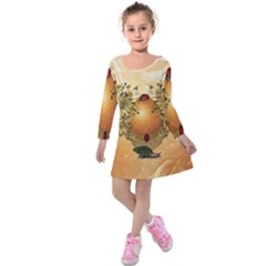 Wonderful Easter Egg With Flowers And Snail Kids  Long Sleeve Velvet Dress by FantasyWorld7