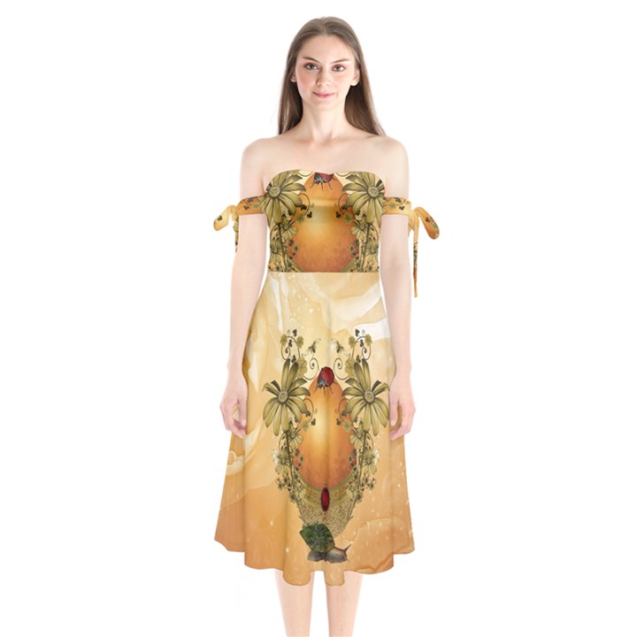 Wonderful Easter Egg With Flowers And Snail Shoulder Tie Bardot Midi Dress