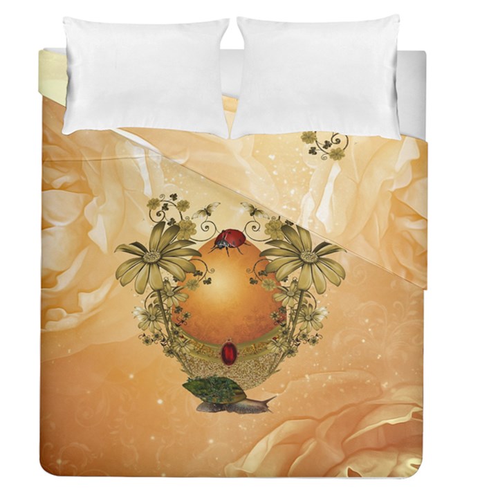 Wonderful Easter Egg With Flowers And Snail Duvet Cover Double Side (Queen Size)