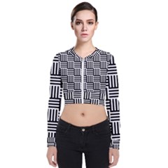 Black And White Basket Weave Long Sleeve Zip Up Bomber Jacket by retrotoomoderndesigns