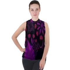 Background Red Purple Black Color Mock Neck Chiffon Sleeveless Top by Pakrebo