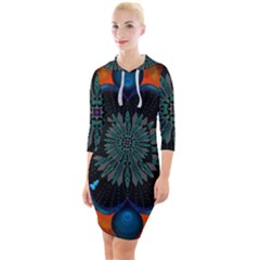 Ornament Fractal Pattern Background Quarter Sleeve Hood Bodycon Dress