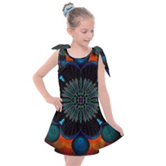 Ornament Fractal Pattern Background Kids  Tie Up Tunic Dress by Pakrebo