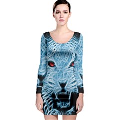 Animals Leopard Fractal Photoshop Long Sleeve Bodycon Dress by Pakrebo