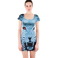 Animals Leopard Fractal Photoshop Short Sleeve Bodycon Dress by Pakrebo