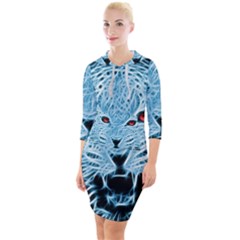 Animals Leopard Fractal Photoshop Quarter Sleeve Hood Bodycon Dress by Pakrebo