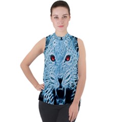 Animals Leopard Fractal Photoshop Mock Neck Chiffon Sleeveless Top