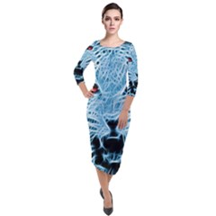 Animals Leopard Fractal Photoshop Quarter Sleeve Midi Velour Bodycon Dress by Pakrebo