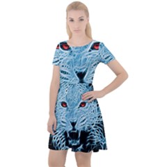 Animals Leopard Fractal Photoshop Cap Sleeve Velour Dress 