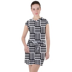 Black And White Basket Weave Drawstring Hooded Dress by retrotoomoderndesigns