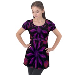 Background Purple Black Red Puff Sleeve Tunic Top