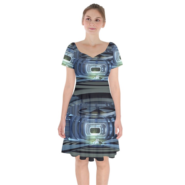 Spaceship Interior Stage Design Short Sleeve Bardot Dress