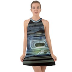 Spaceship Interior Stage Design Halter Tie Back Chiffon Dress by Pakrebo