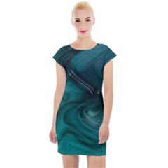 Abstract Graphics Water Web Layout Cap Sleeve Bodycon Dress