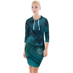 Abstract Graphics Water Web Layout Quarter Sleeve Hood Bodycon Dress