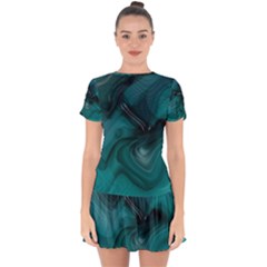 Abstract Graphics Water Web Layout Drop Hem Mini Chiffon Dress by Pakrebo