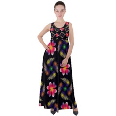 Pattern Flowers Wallpaper Empire Waist Velour Maxi Dress