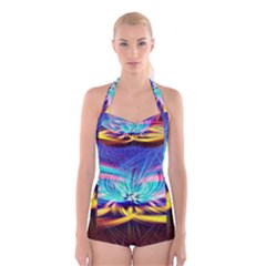 Colorful Chakra Lsd Spirituality Boyleg Halter Swimsuit  by Pakrebo