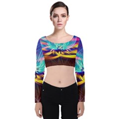 Colorful Chakra Lsd Spirituality Velvet Long Sleeve Crop Top by Pakrebo