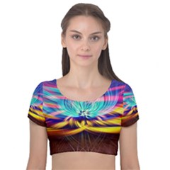 Colorful Chakra Lsd Spirituality Velvet Short Sleeve Crop Top  by Pakrebo