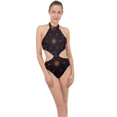 Ornament Background Tender Web Halter Side Cut Swimsuit by Pakrebo