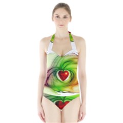 Heart Love Luck Abstract Halter Swimsuit by Pakrebo