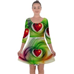 Heart Love Luck Abstract Quarter Sleeve Skater Dress by Pakrebo