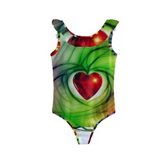 Heart Love Luck Abstract Kids  Frill Swimsuit by Pakrebo