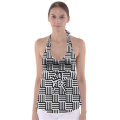 Black And White Basket Weave Babydoll Tankini Top by retrotoomoderndesigns