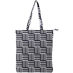 Black And White Basket Weave Double Zip Up Tote Bag