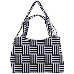 Black And White Basket Weave Double Compartment Shoulder Bag