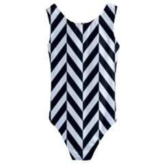 Black And White Herringbone Kids  Cut-out Back One Piece Swimsuit by retrotoomoderndesigns