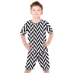 Black And White Herringbone Kids  Tee And Shorts Set by retrotoomoderndesigns