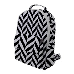 Black And White Herringbone Flap Pocket Backpack (large)