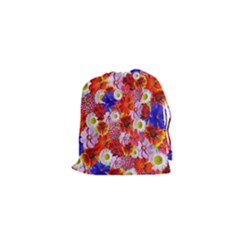 Multicolored Daisies Drawstring Pouch (xs) by retrotoomoderndesigns