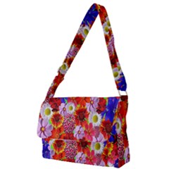 Multicolored Daisies Full Print Messenger Bag by retrotoomoderndesigns