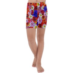 Multicolored Daisies Kids  Lightweight Velour Capri Yoga Leggings