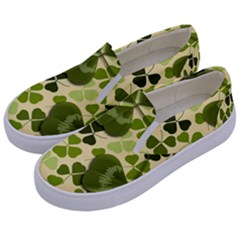 Drawn To Clovers Kids  Canvas Slip Ons by WensdaiAmbrose