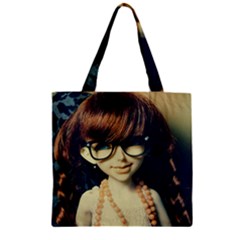 Red Braids Girl Old Zipper Grocery Tote Bag by snowwhitegirl