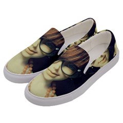 Red Braids Girl Old Men s Canvas Slip Ons by snowwhitegirl