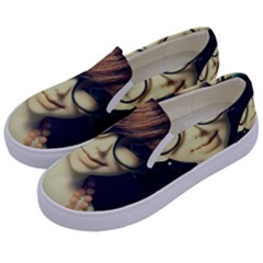 Red Braids Girl Old Kids  Canvas Slip Ons by snowwhitegirl