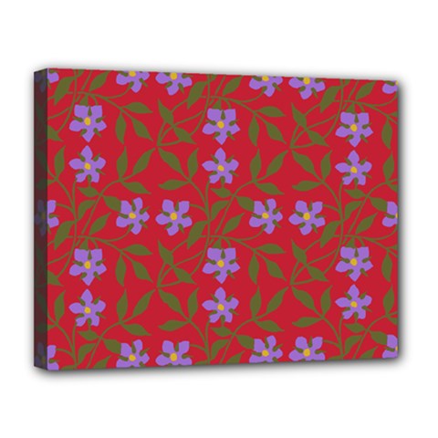 Red With Purple Flowers Canvas 14  X 11  (stretched)