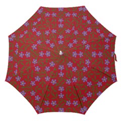 Red With Purple Flowers Straight Umbrellas by snowwhitegirl