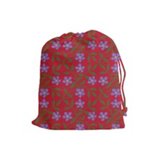 Red With Purple Flowers Drawstring Pouch (large) by snowwhitegirl