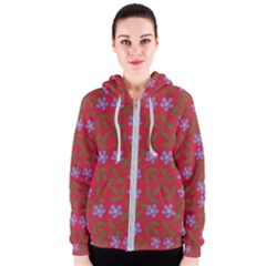 Red With Purple Flowers Women s Zipper Hoodie by snowwhitegirl