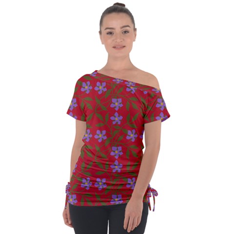 Red With Purple Flowers Tie-up Tee by snowwhitegirl